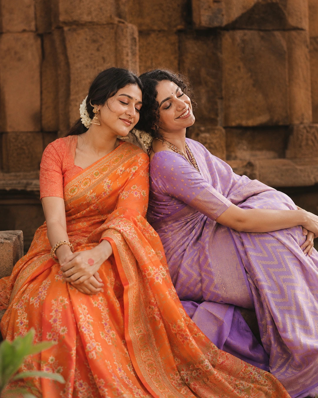 Orange Pure Chiffon Saree with Floral Meenakari Blooming Jaal Weave
