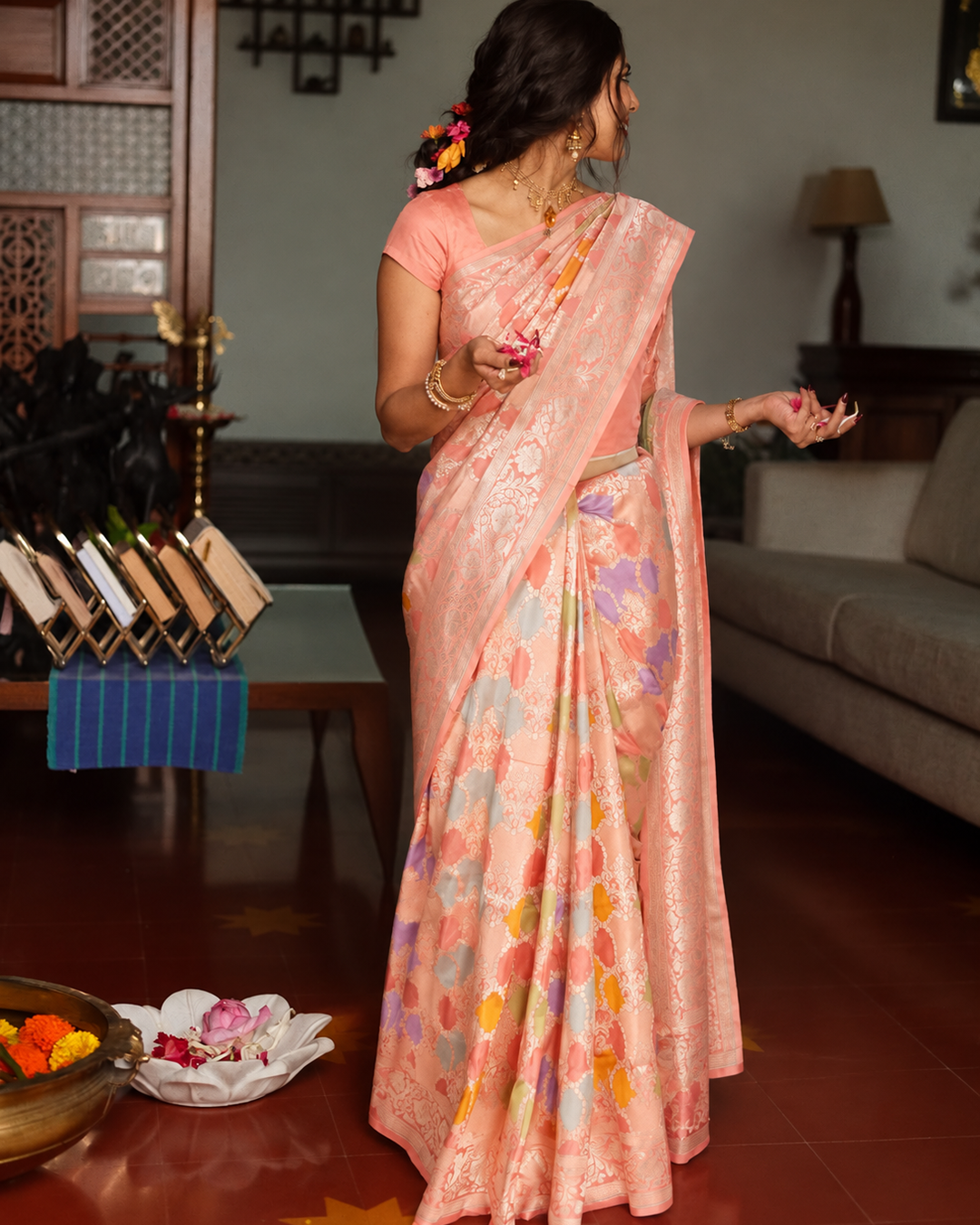 Pastel Pure Rangkat Katan with Multicolor Geometric Weaves