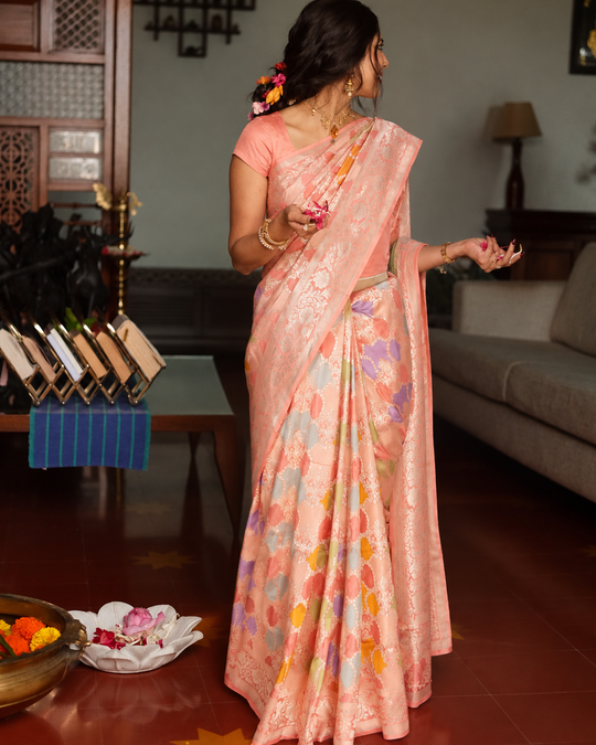 Pastel Pure Rangkat Katan with Multicolor Geometric Weaves