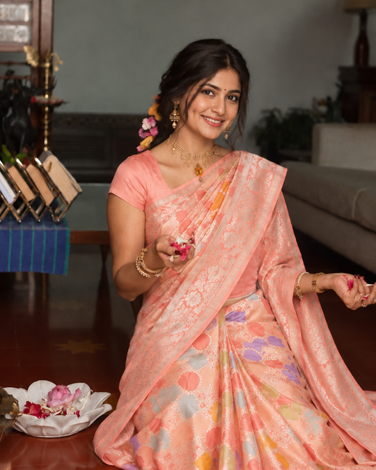 Pastel Pure Rangkat Katan with Multicolor Geometric Weaves