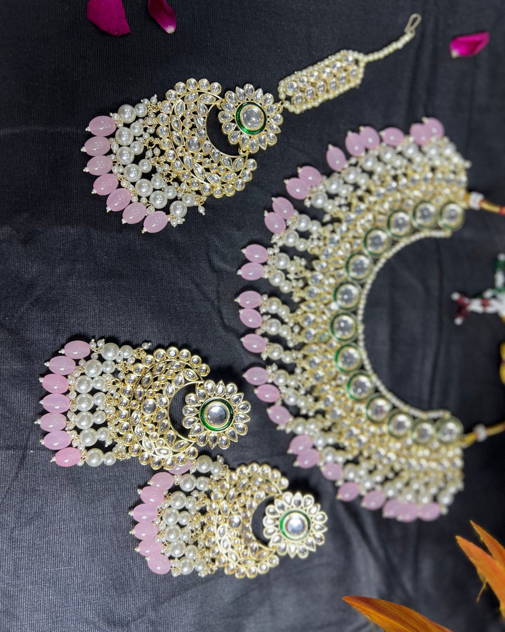 Luxury Gold Plated Kundan & Pink Beaded Necklace Set