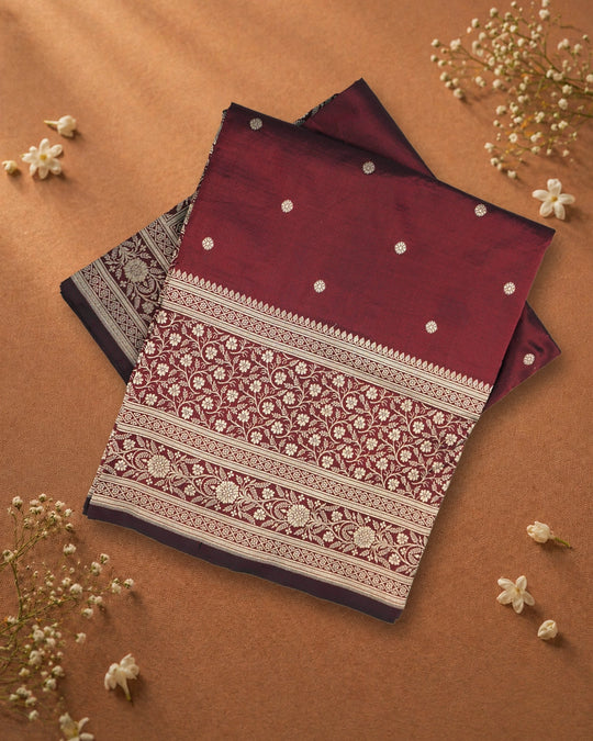 Maroon Pure Katan Saree with Buti Weave and Rich Heritage Border