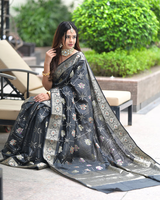 Black Meenakari Banarasi Silk Saree