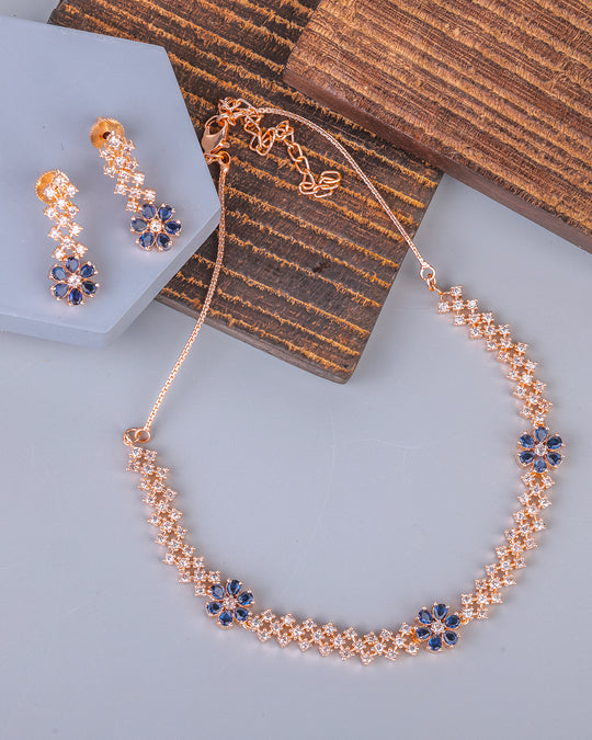 Rose Gold Tone AD Studded Necklace Set