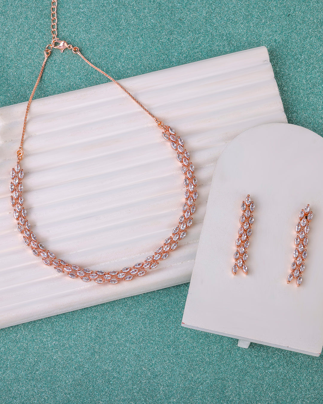 Rose Gold Drop Shaped AD Studded Necklace Set