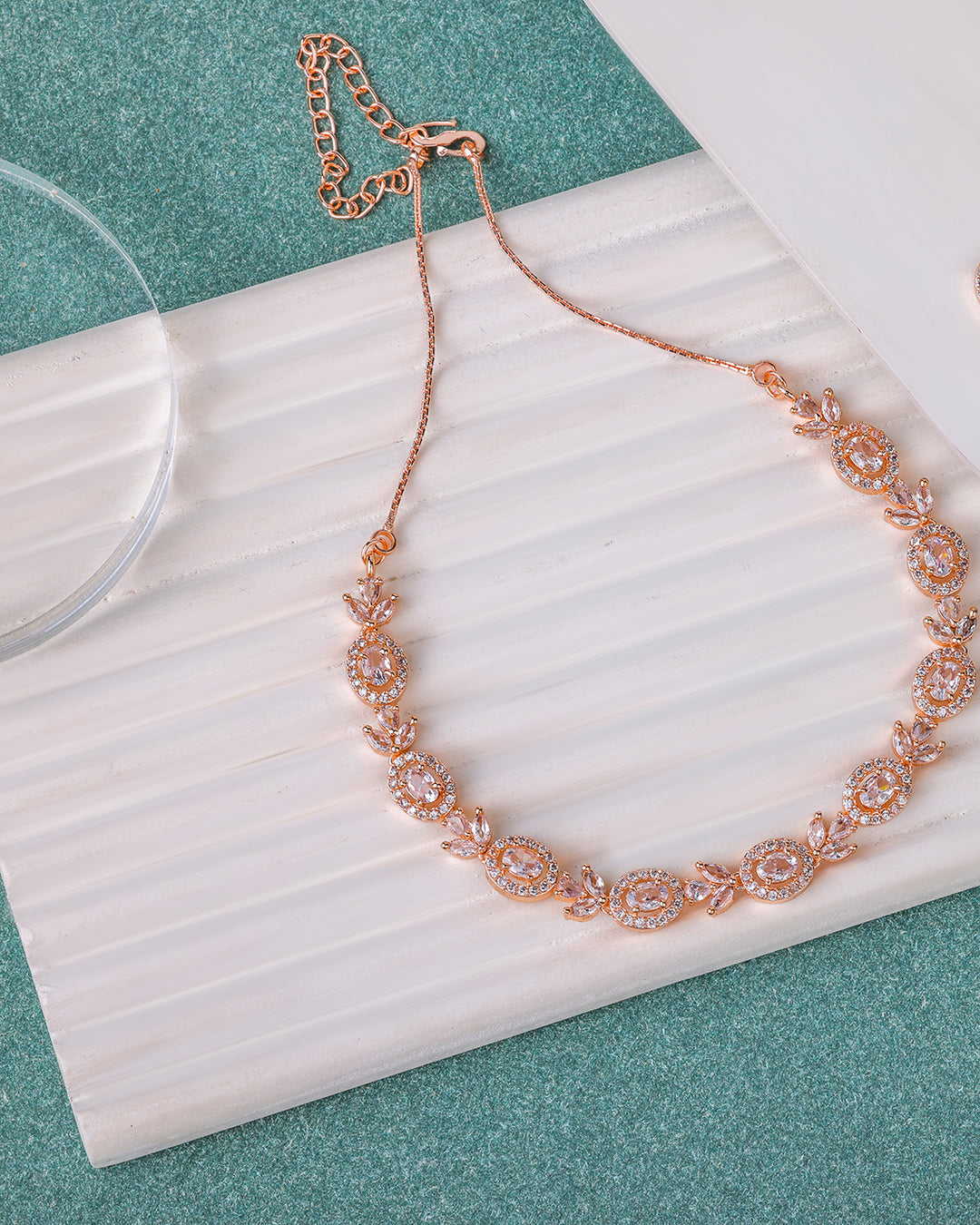 Rose Gold Oval Shaped AD Studded Necklace Set