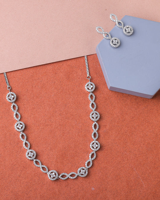 Silver Tone AD Studded Necklace Set