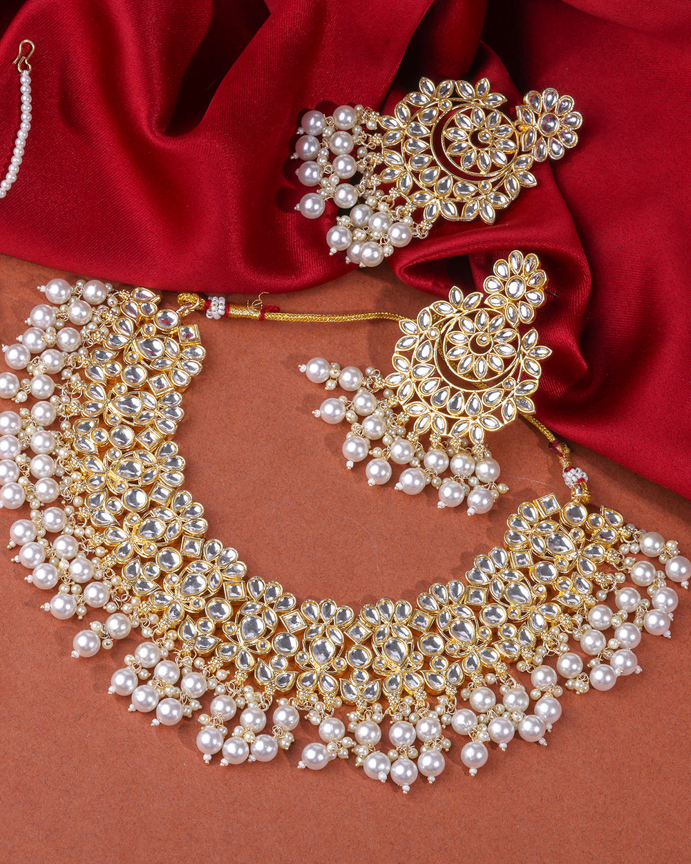 Gold Plated & Pearl Beaded Kundan Necklace Set