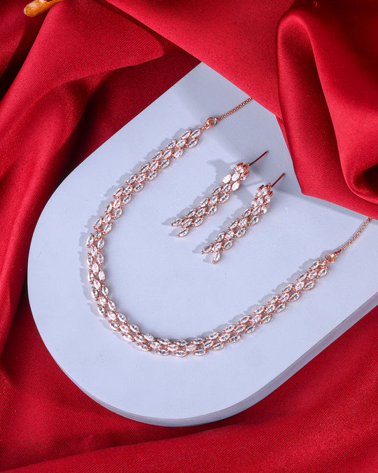 Rose Gold Drop Shaped AD Studded Necklace Set