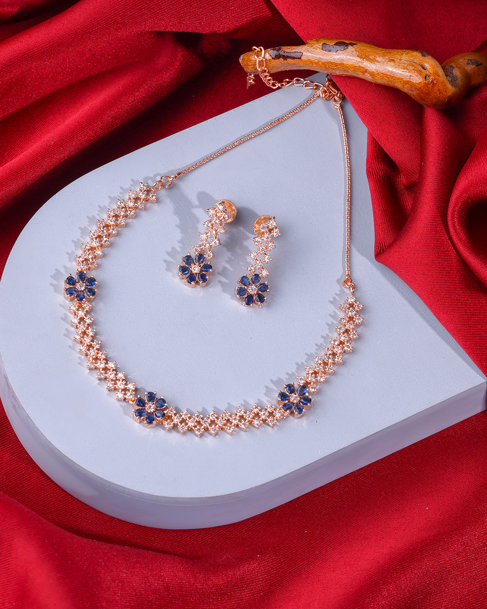 Rose Gold Tone AD Studded Necklace Set