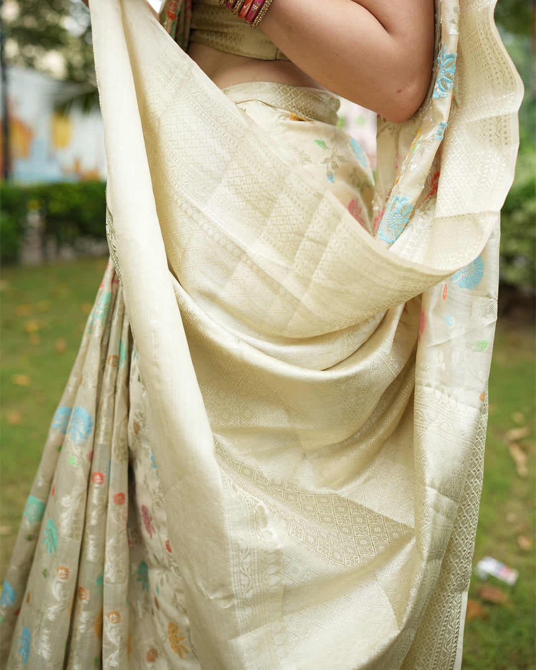 Ivory Meenakari Pure Banarasi Silk Saree