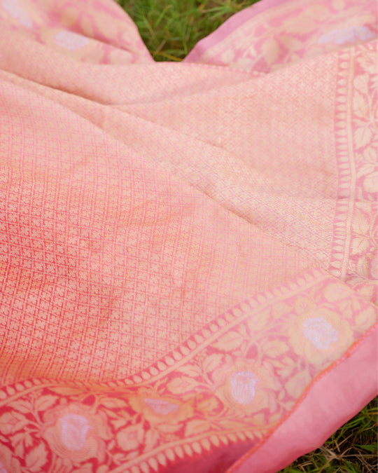 Peach Gleam Pure Chiffon Saree with Stripes Zari Woven Highlights