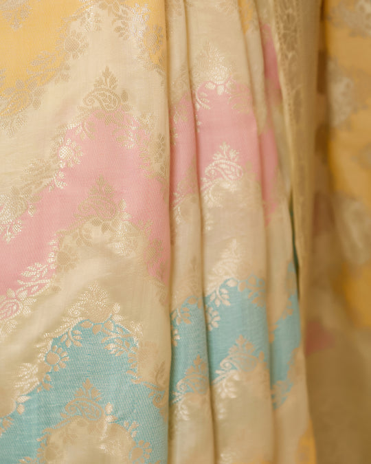 Ivory Rangkat Pure Banarasi Saree with Ornate Zigzag Detailing