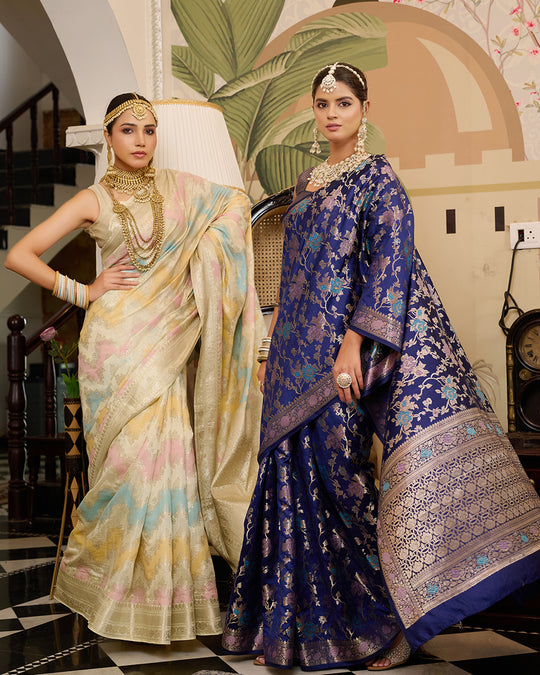 Navy Pure Banarasi Saree with Opulent Meenakari Zari Highlights