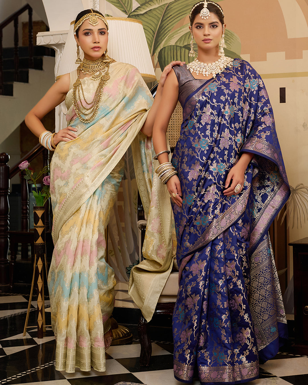 Navy Pure Banarasi Saree with Opulent Meenakari Zari Highlights