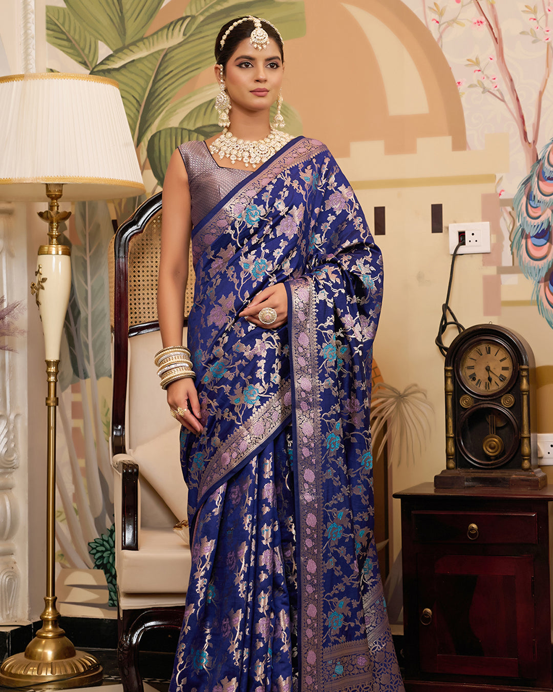 Navy Pure Banarasi Saree with Opulent Meenakari Zari Highlights