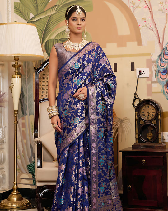 Navy Pure Banarasi Saree with Opulent Meenakari Zari Highlights