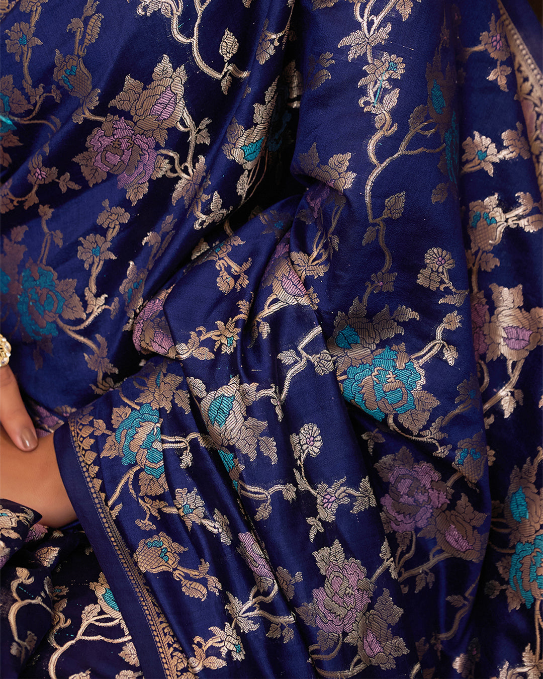 Navy Pure Banarasi Saree with Opulent Meenakari Zari Highlights