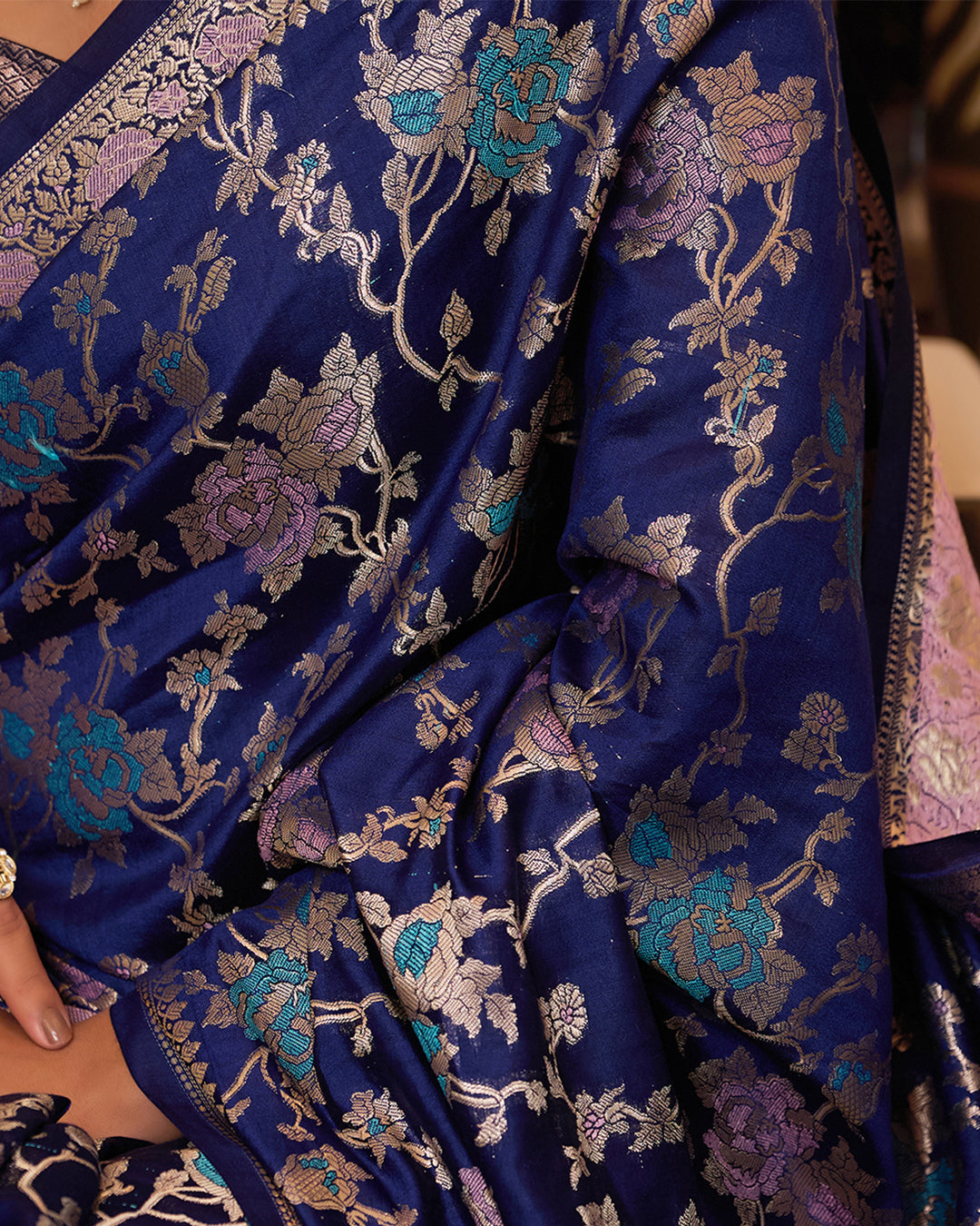Navy Pure Banarasi Saree with Opulent Meenakari Zari Highlights