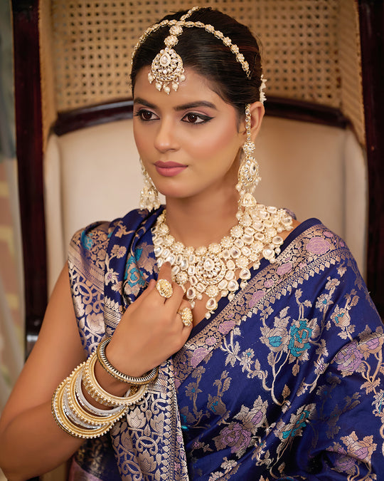 Navy Pure Banarasi Saree with Opulent Meenakari Zari Highlights