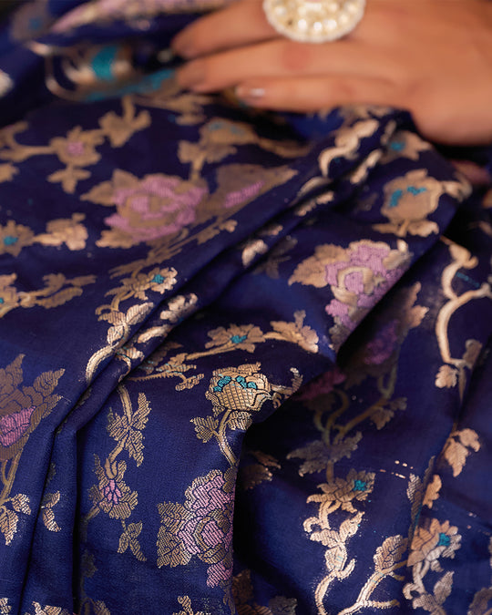 Navy Pure Banarasi Saree with Opulent Meenakari Zari Highlights