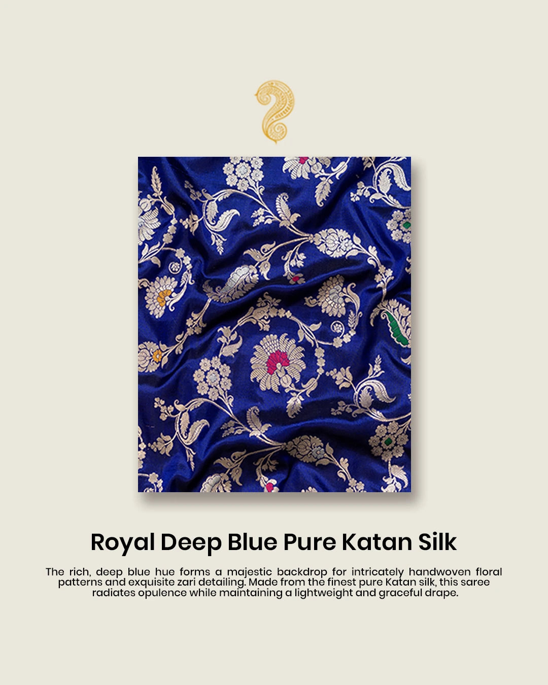 Royal Deep Blue Pure Katan Silk Saree Embellished with Artistic Detailing Intricate Motifs Floral Patterns