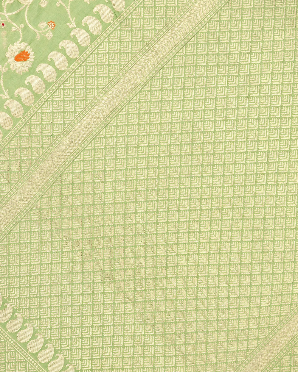 Sage Mint Pure Katan Saree with Floral Butta Weave