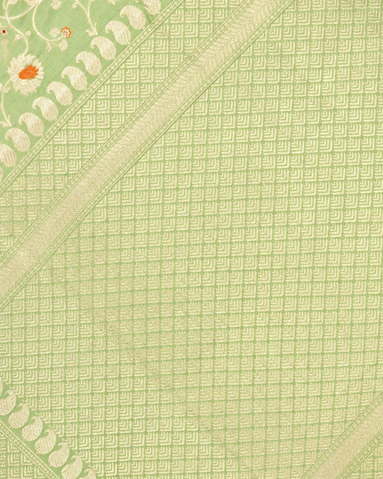 Sage Mint Pure Katan Saree with Floral Butta Weave