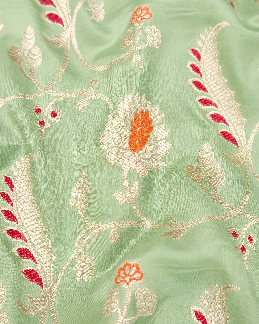 Sage Mint Pure Katan Saree with Floral Butta Weave