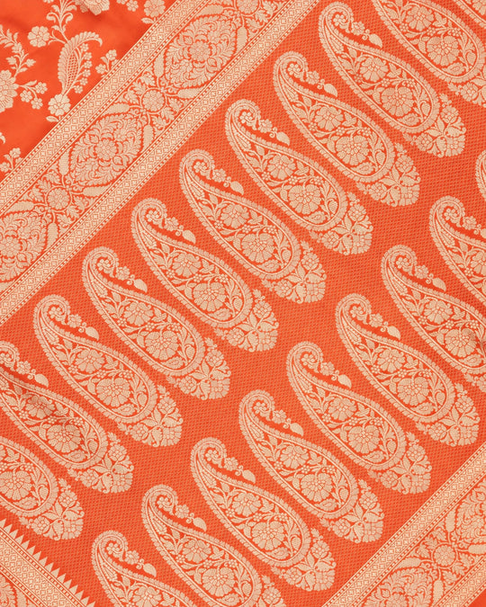 Coral Pure Katan Saree with Floral Jaal Weaves