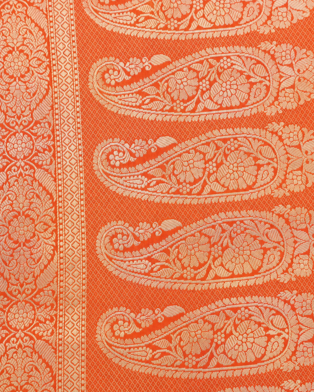 Coral Pure Katan Saree with Floral Jaal Weaves