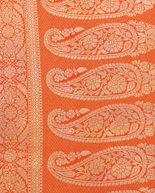 Coral Pure Katan Saree with Floral Jaal Weaves