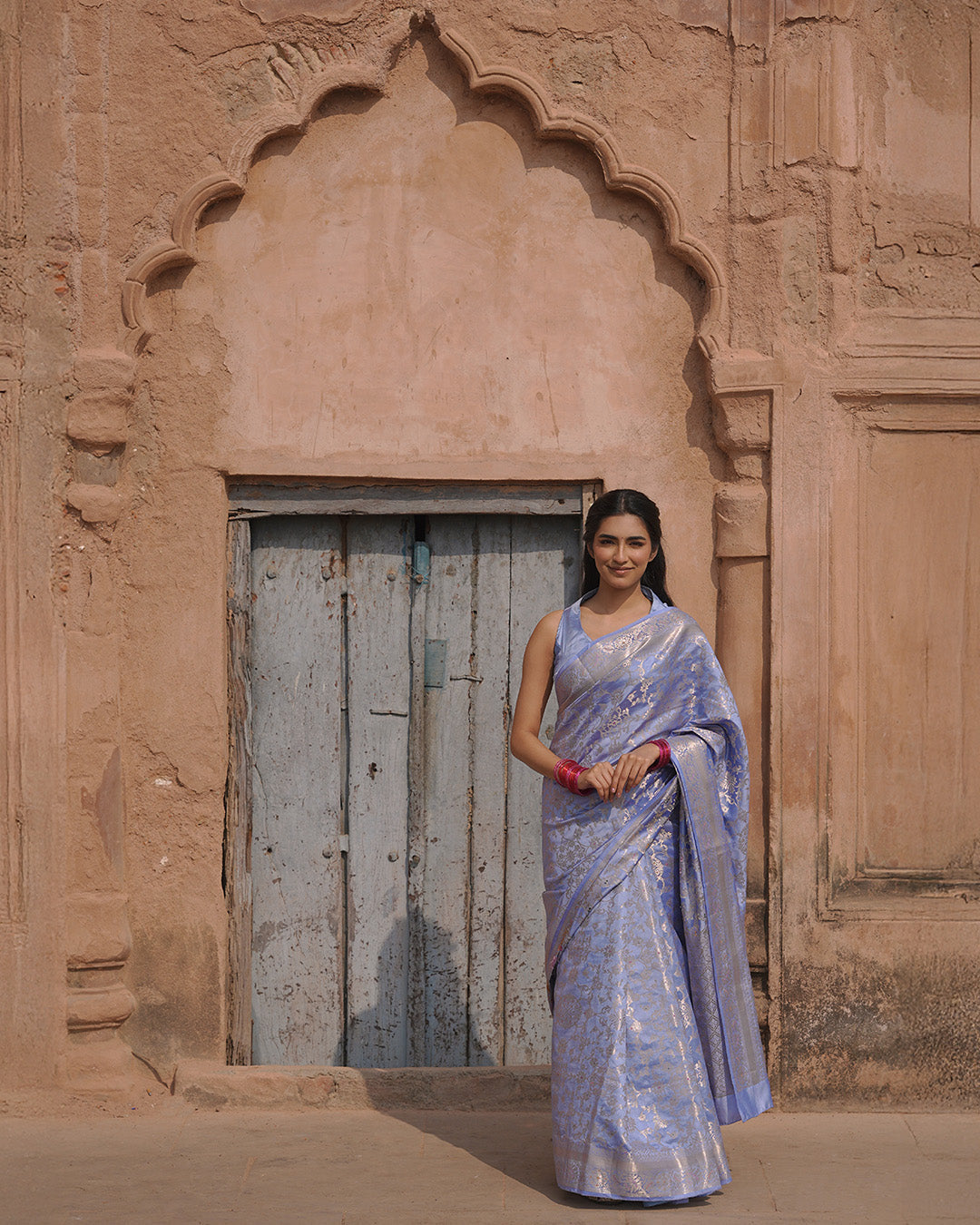 Lavender Pure Banarasi Saree with Jangla Floral Weaves