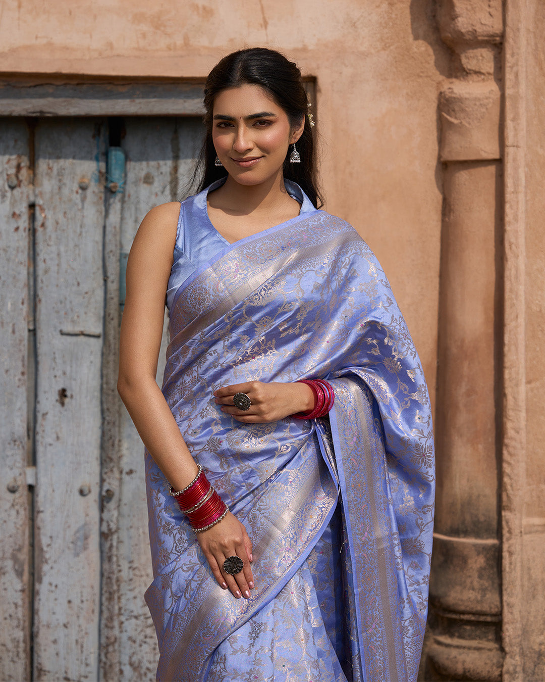 Lavender Pure Banarasi Saree with Jangla Floral Weaves