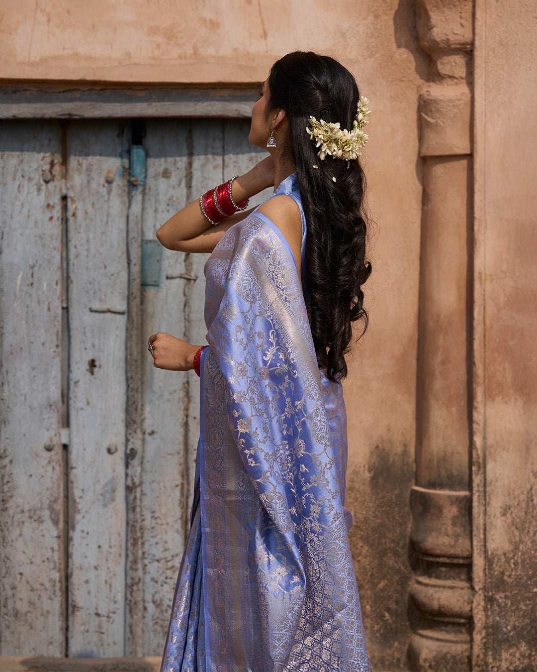 Lavender Pure Banarasi Saree with Jangla Floral Weaves