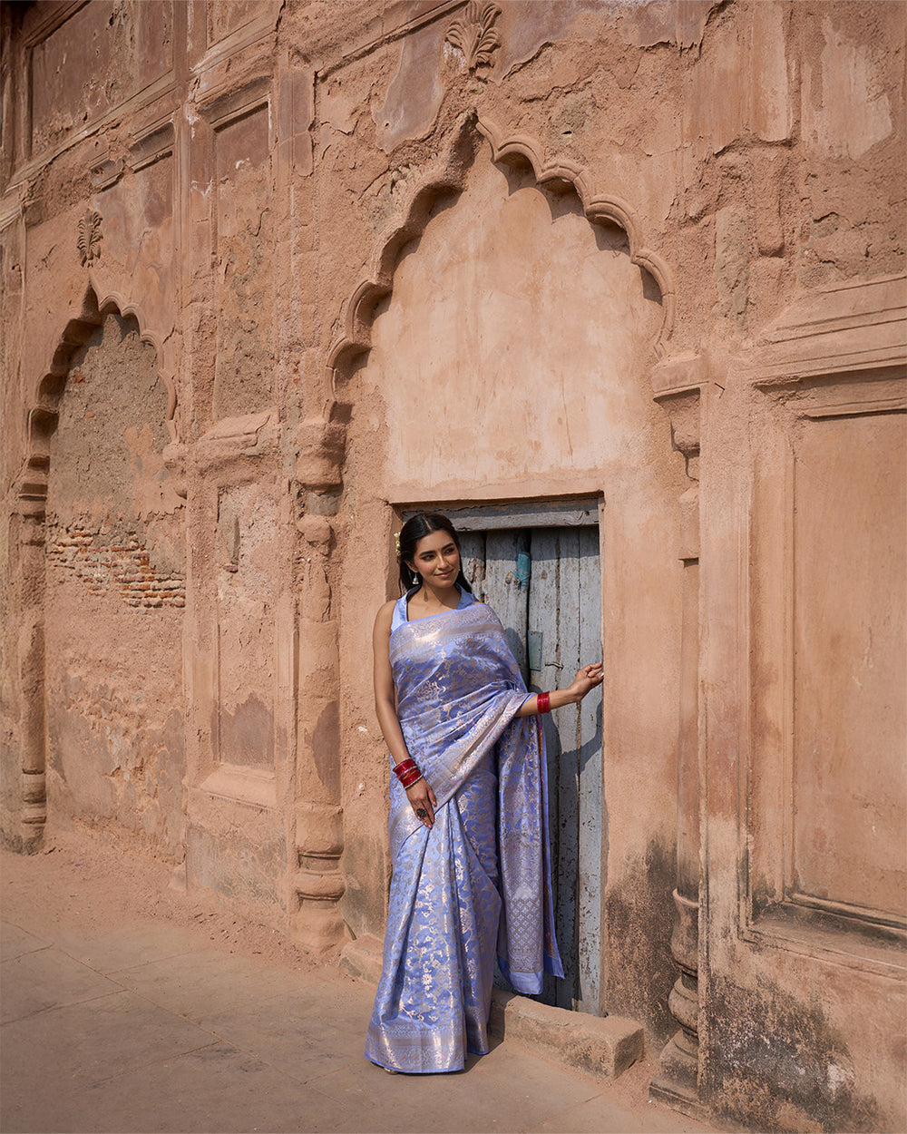 Lavender Pure Banarasi Saree with Jangla Floral Weaves