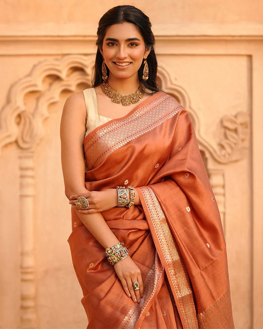 Terracotta Banarasi Silk Saree with Timeless Craft