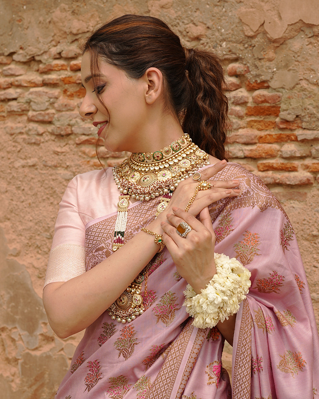 Soft Lilac Pure Muga Saree with Intricate Meenakari Antique Zari Weaving