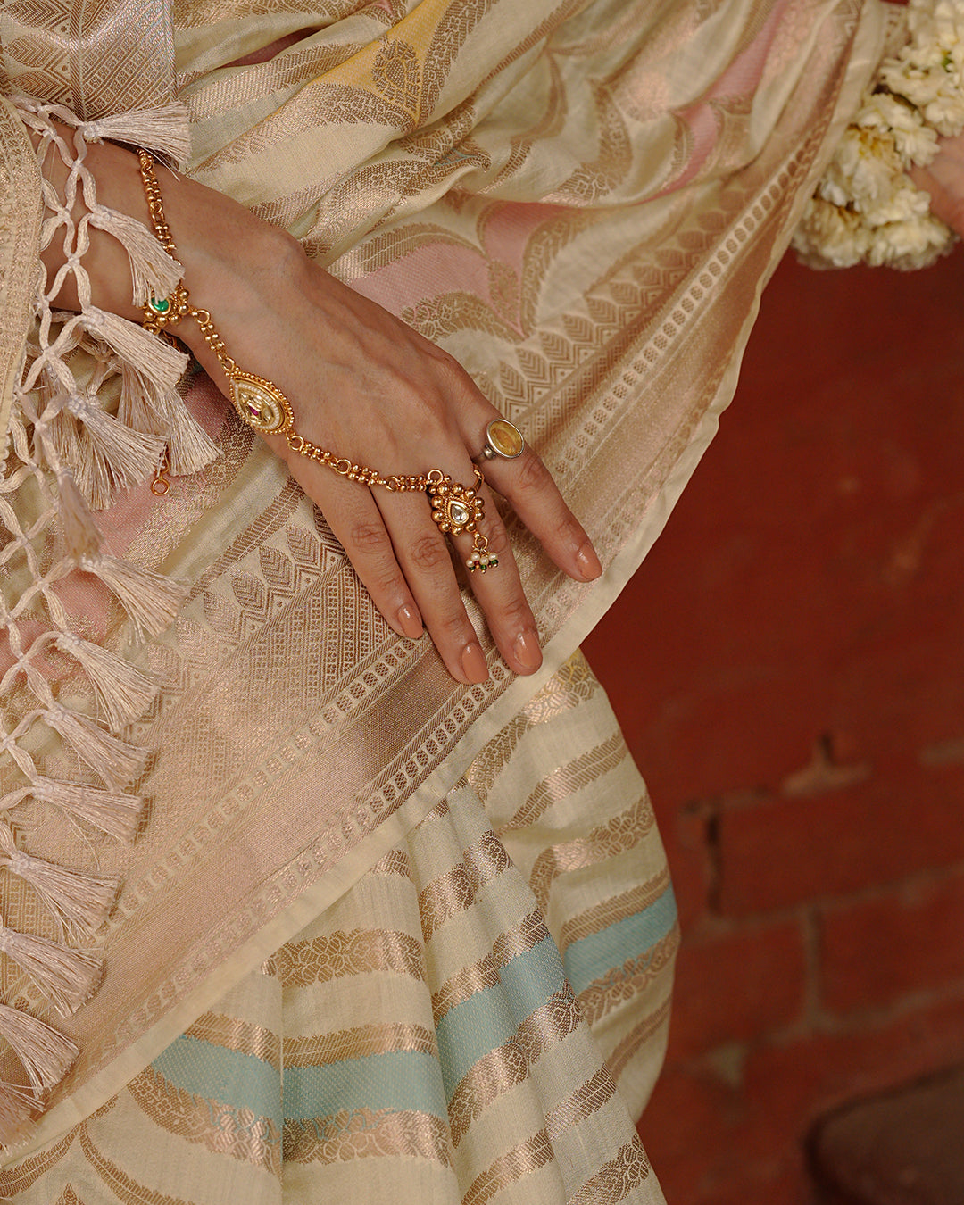Ivory Rangkat Pure Banarasi Saree with Multi-hued Pastel Matrix Weaves