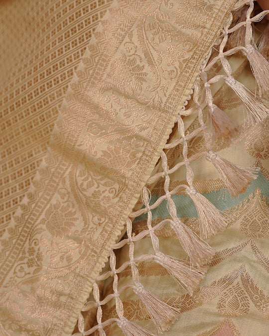 Ivory Rangkat Pure Banarasi Saree with Multi-hued Pastel Matrix Weaves