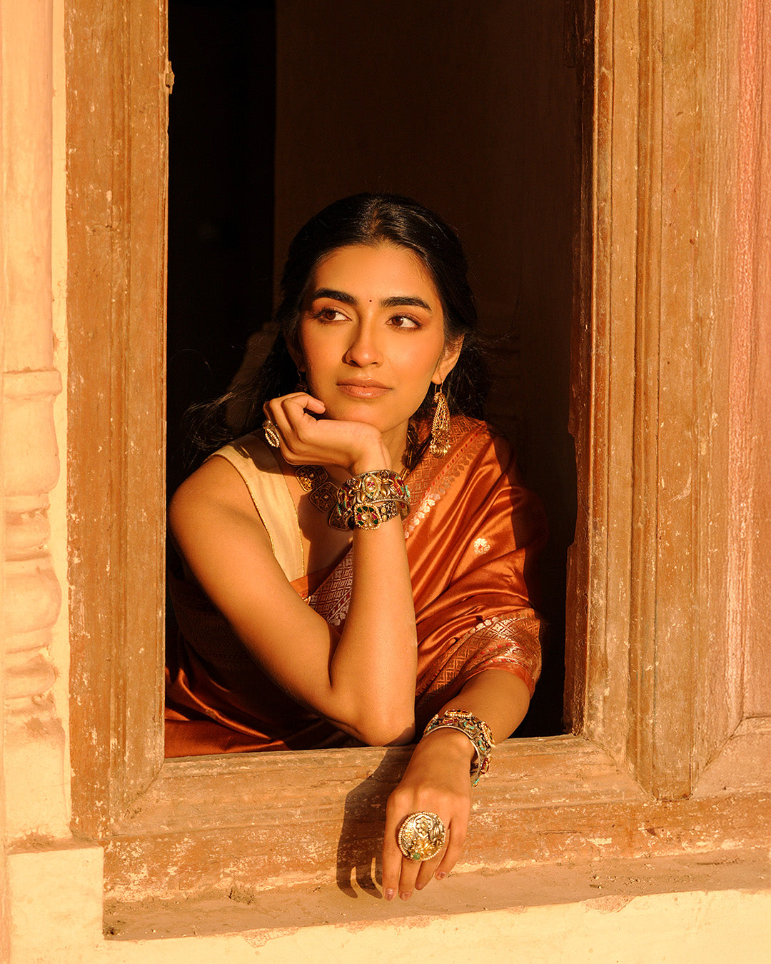 Terracotta Banarasi Silk Saree with Timeless Craft