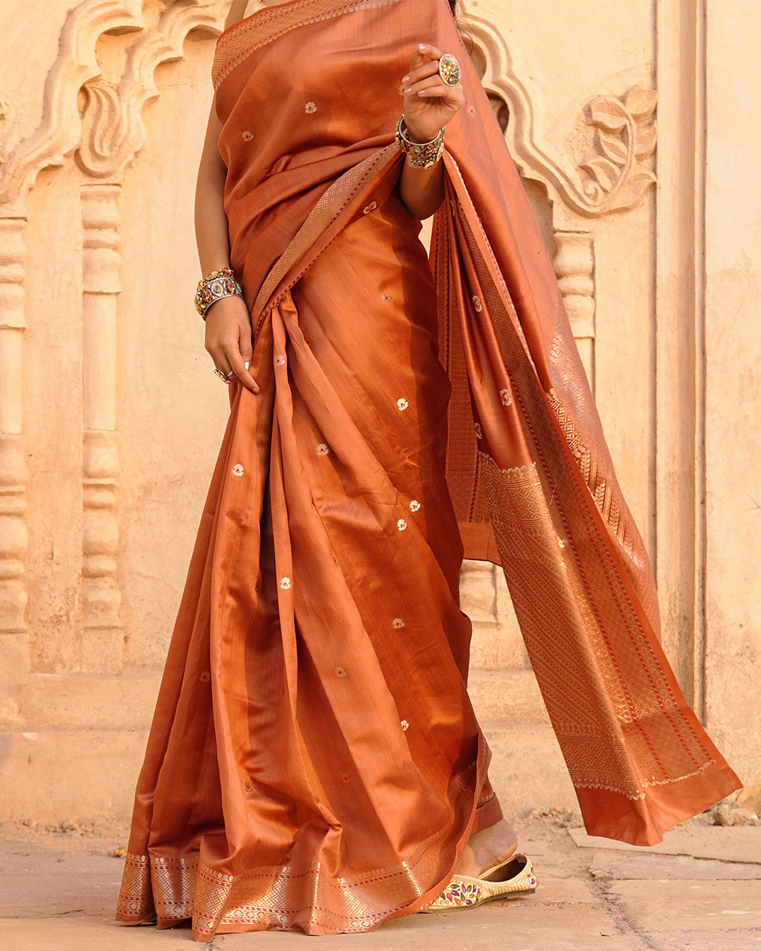 Terracotta Banarasi Silk Saree with Timeless Craft