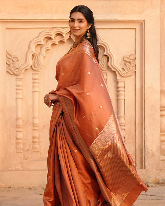 Terracotta Banarasi Silk Saree with Timeless Craft