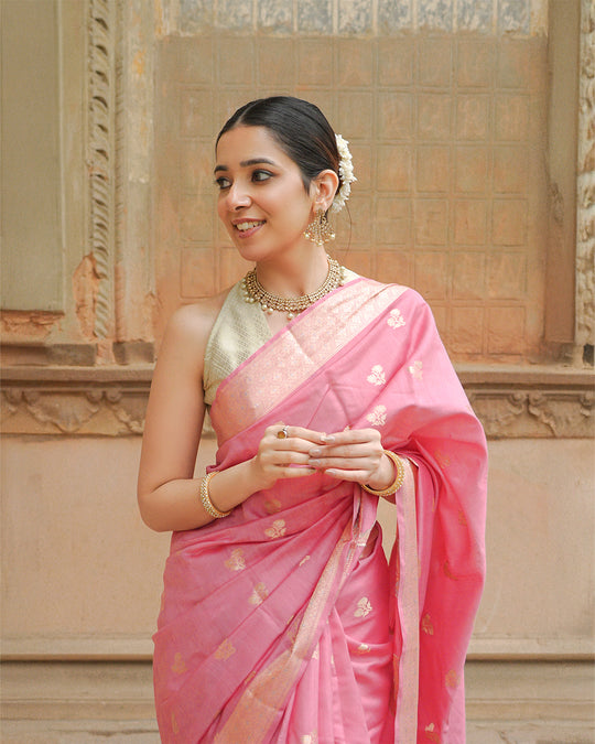 Gulbahar Pink Banarasi Saree