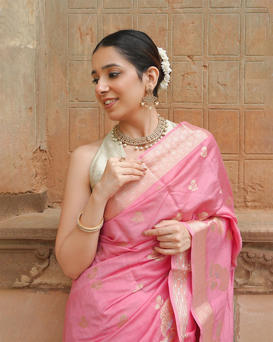 Gulbahar Pink Banarasi Saree
