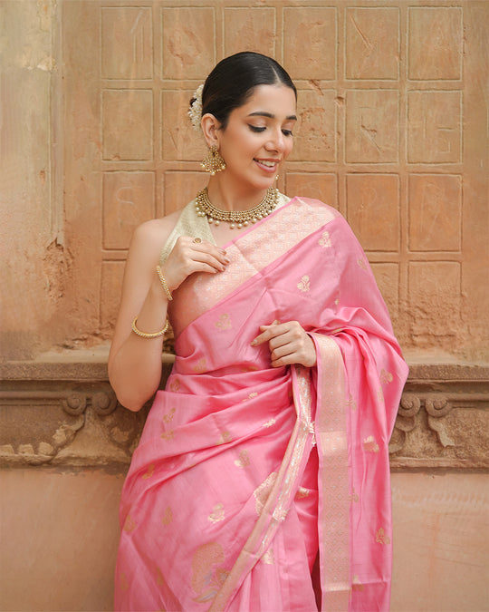 Gulbahar Pink Banarasi Saree