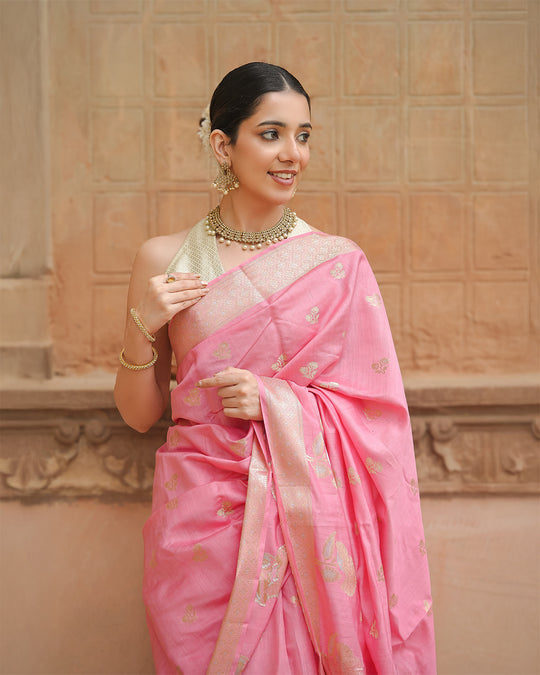 Gulbahar Pink Banarasi Saree