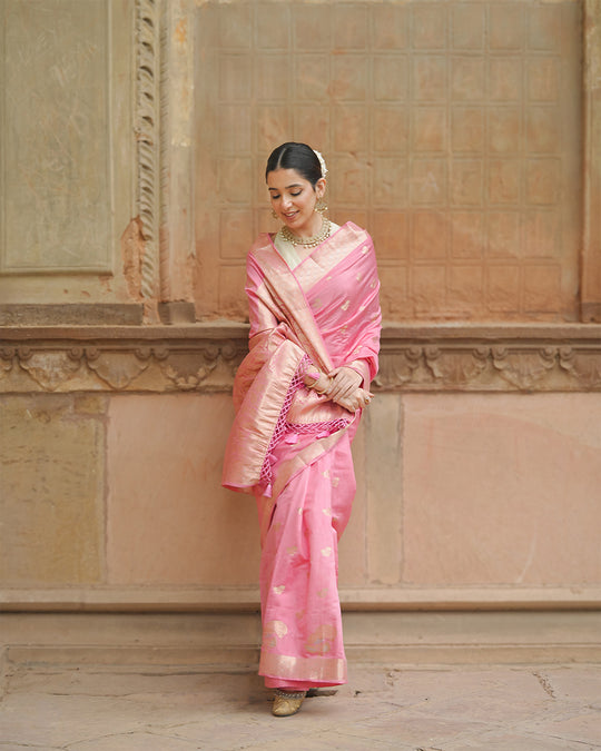 Gulbahar Pink Banarasi Saree