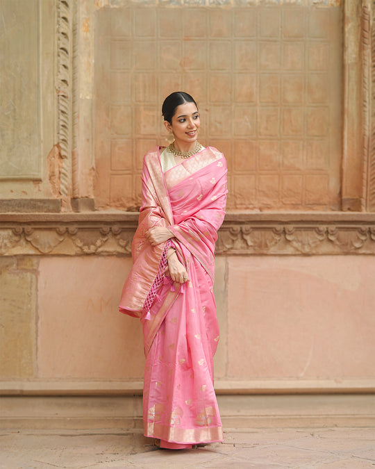 Gulbahar Pink Banarasi Saree
