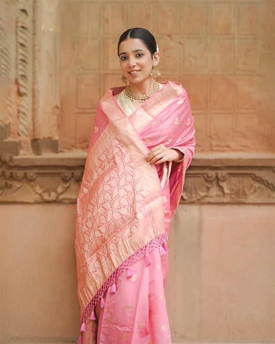 Gulbahar Pink Banarasi Saree